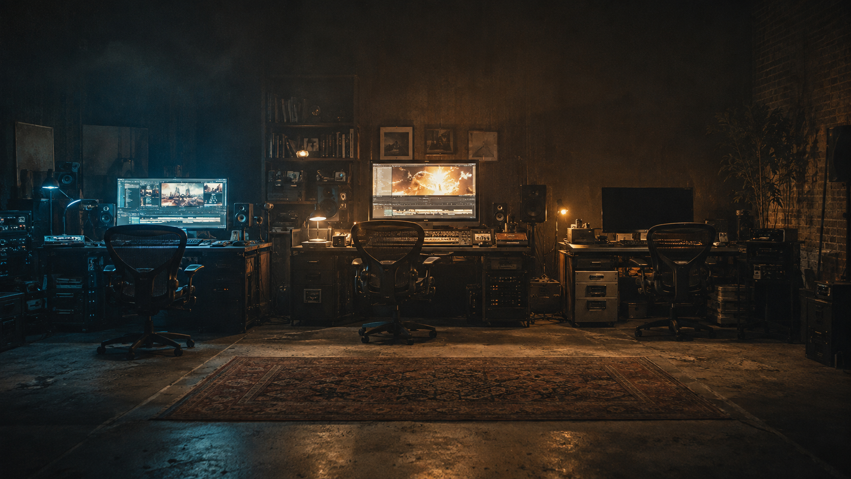 Three editing desks in a shared suite